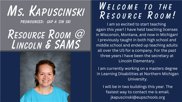 Ms. Kapuscinski Resource Room Welcome